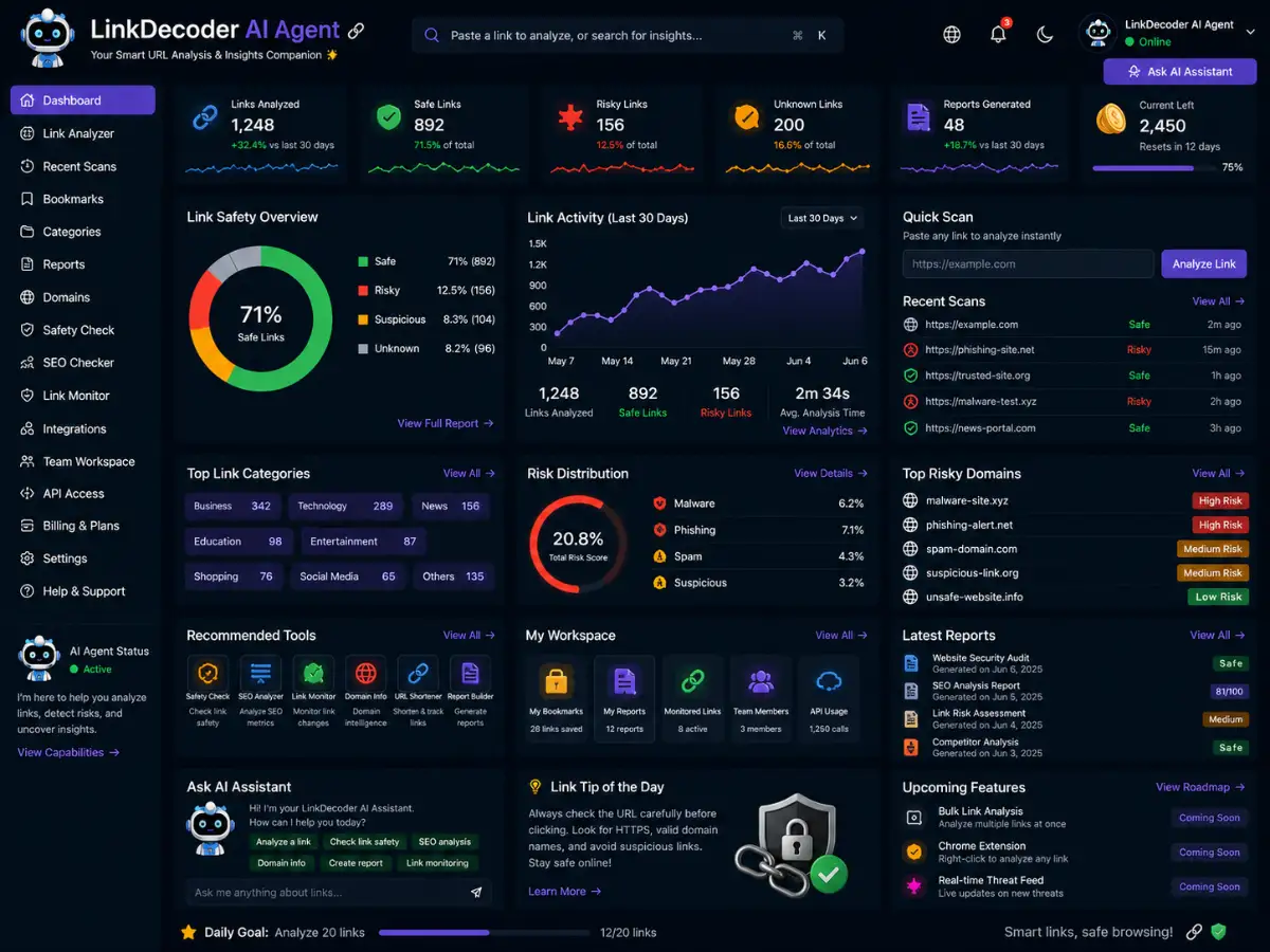 linkdecoder.app AI link decoder app — dashboard preview
